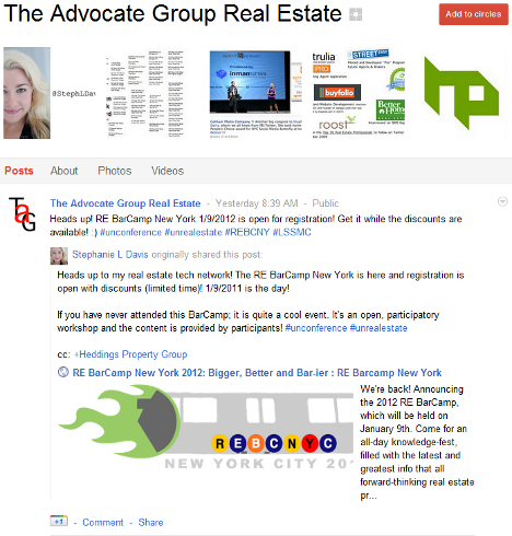 google+ advocate group real estate