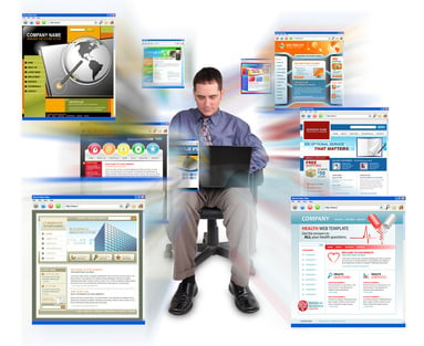 Business man Sitting with Internet Web Sites