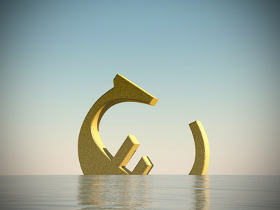 euro symbol sinking in the sea