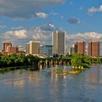 Cityscape of Richmond, Virginia over the James River.