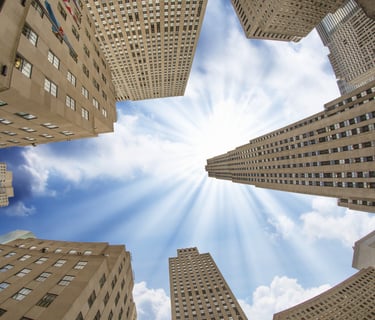 Upward view of Manhattan Office Buildings and Skyscrapers