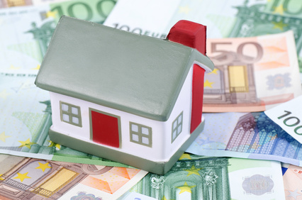 toy house for euro banknotes as a background