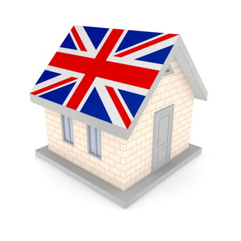 Small house with a flag of on a roof