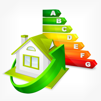 Energy efficiency rating with arrows and house