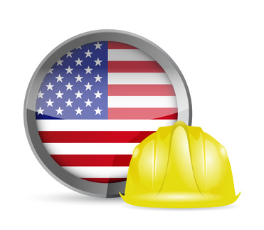 american flag and construction helmet