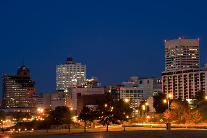 Highrises of Memphis Tennessee skyline in night time