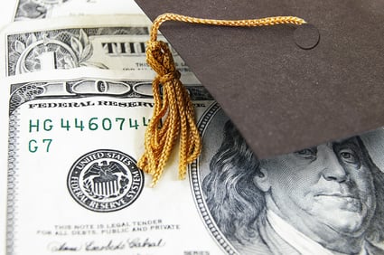 mini graduation cap on money