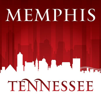 Memphis Tennessee city skyline silhouette red background