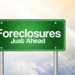 Foreclosures Just Ahead Green Road Sign concept