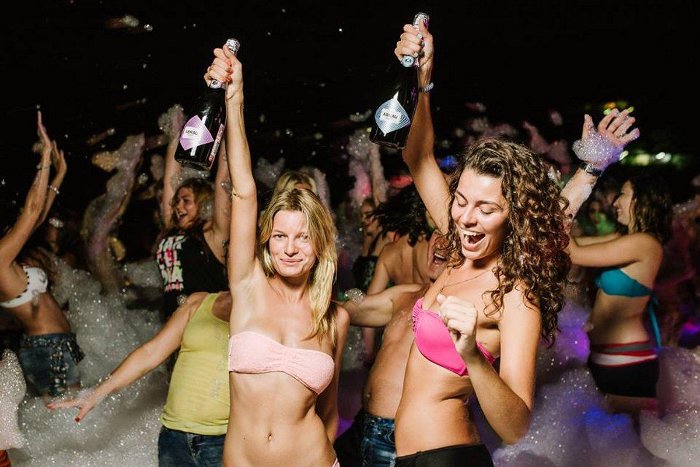 A disco foam party on the beach at Abrau-Dyurso