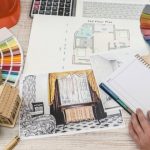 designer paints a modern sketch of the apartment