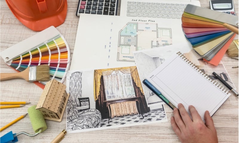 designer paints a modern sketch of the apartment