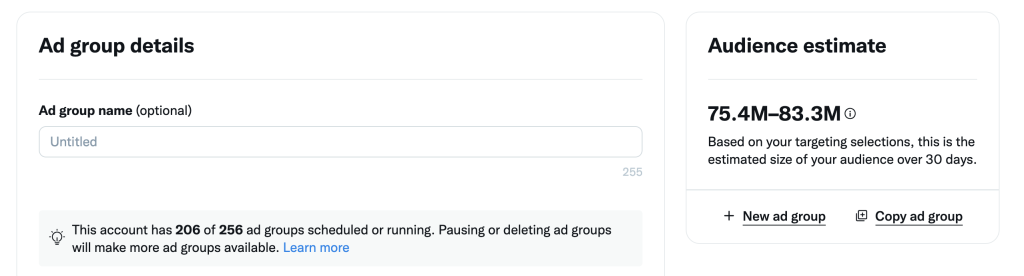Twitter Aggregated Measurement ad groups limit.