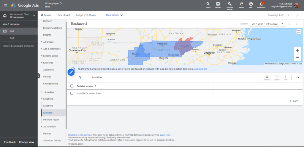 Google Ads Excluded Locations