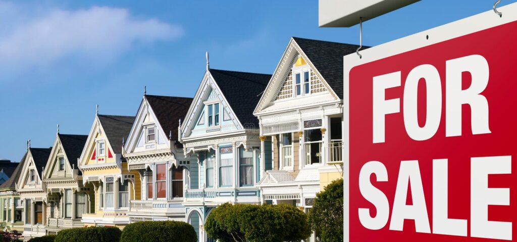row houses sale san francisco dreaming buying one colorful iconic sign visible front 32161477