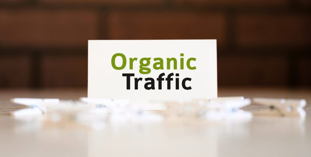 Organic seo traffic text of business concept on white list and with clothespins