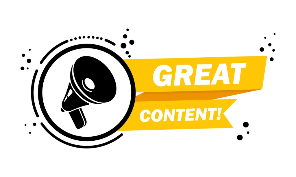 Megaphone with Great content speech bubble banner Loudspeaker Label for business marketing and advertising Vector on isolated background EPS 10