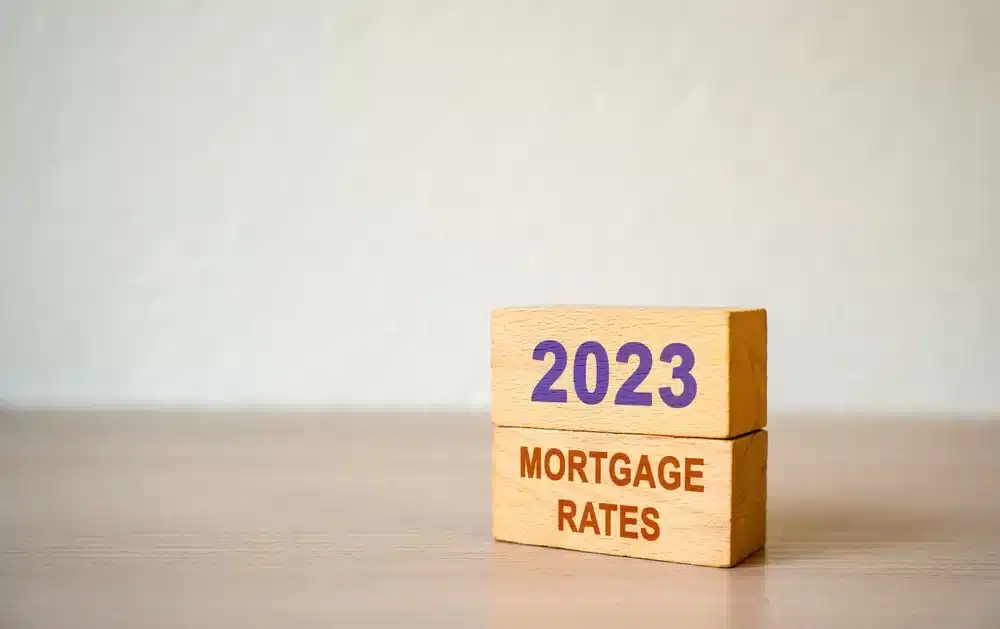 WoodenBlocksWithTheWord2023MortgageRatesLoanAnd