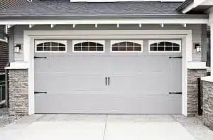 view of grey garage door