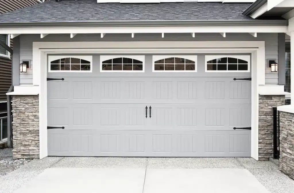 view of grey garage door